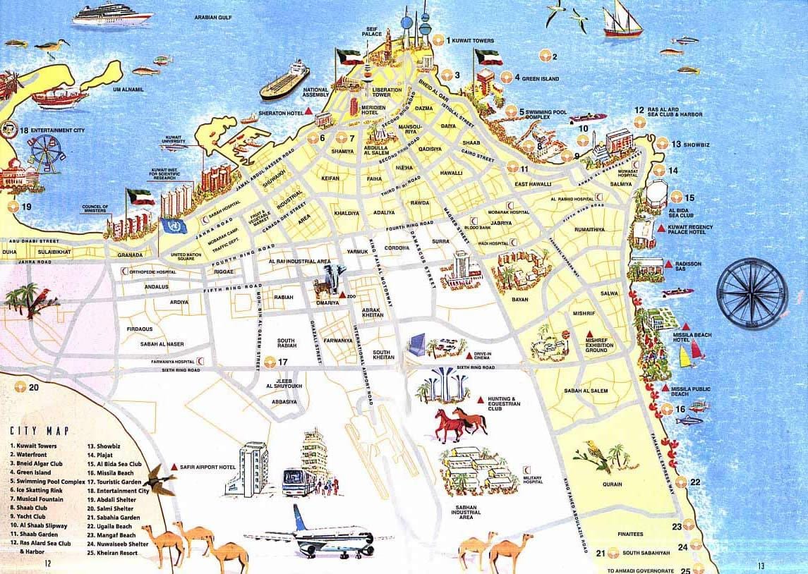 mapa de kuwait dos turistas